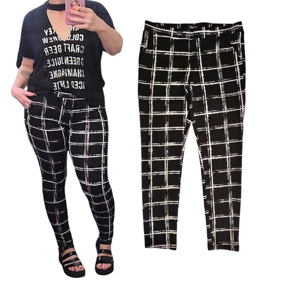 Y2K Joyous LA Black White Plaid Pull On High Waist Ankle Grunge Pants Large - Picture 1 of 12